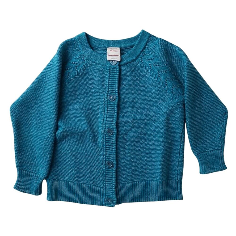 Hanna Andersson Teal Knit Cardigan | Size 4. Sample Sale. Garment-Dyed Variation